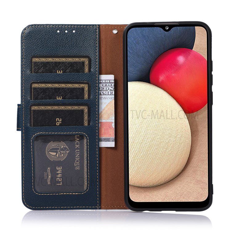 KHAZNEH RFID Litchi Texture Protective Blocking Anti-theft Swiping Leather Case Cover with Stand Wallet for Realme Narzo 50i - Blue-5