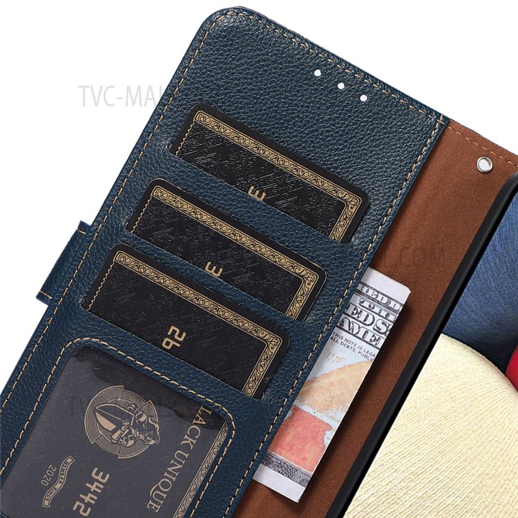 KHAZNEH RFID Litchi Texture Protective Blocking Anti-theft Swiping Leather Case Cover with Stand Wallet for Realme Narzo 50i - Blue-7