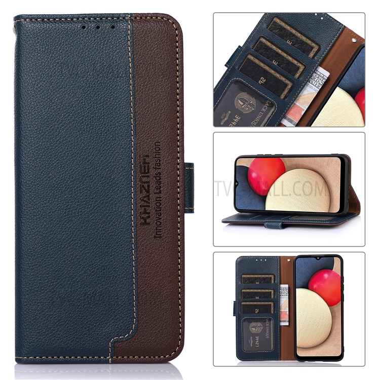 KHAZNEH RFID Litchi Texture Protective Blocking Anti-theft Swiping Leather Case Cover with Stand Wallet for Realme Narzo 50i - Blue-9