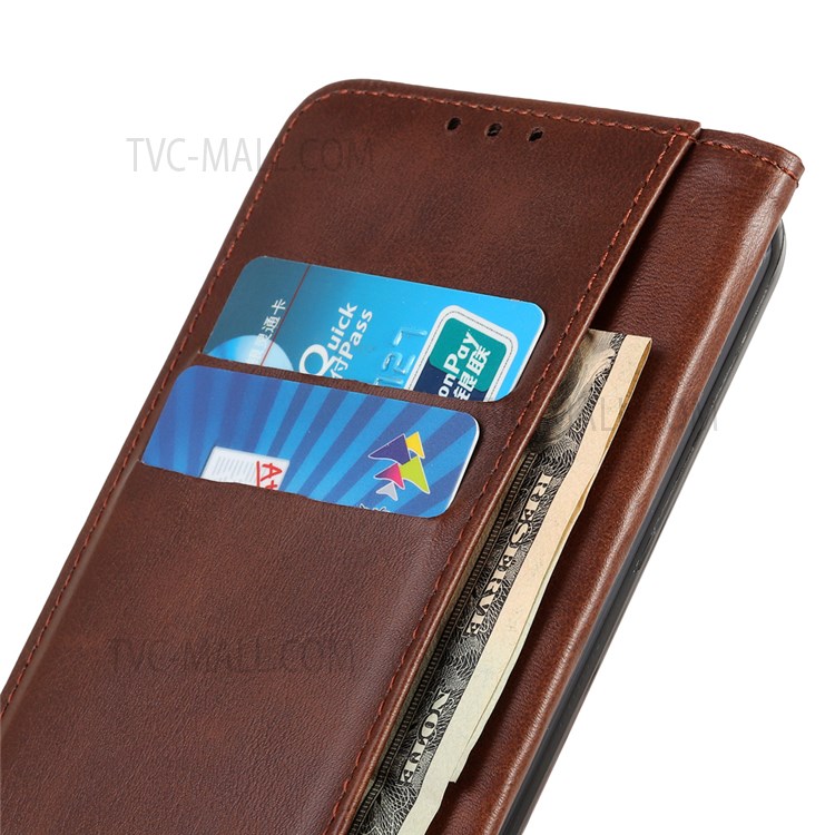 Stand Feature Split Leather Auto-absorbed Folio Flip Wallet Phone Cover for Realme Narzo 50i - Coffee-6