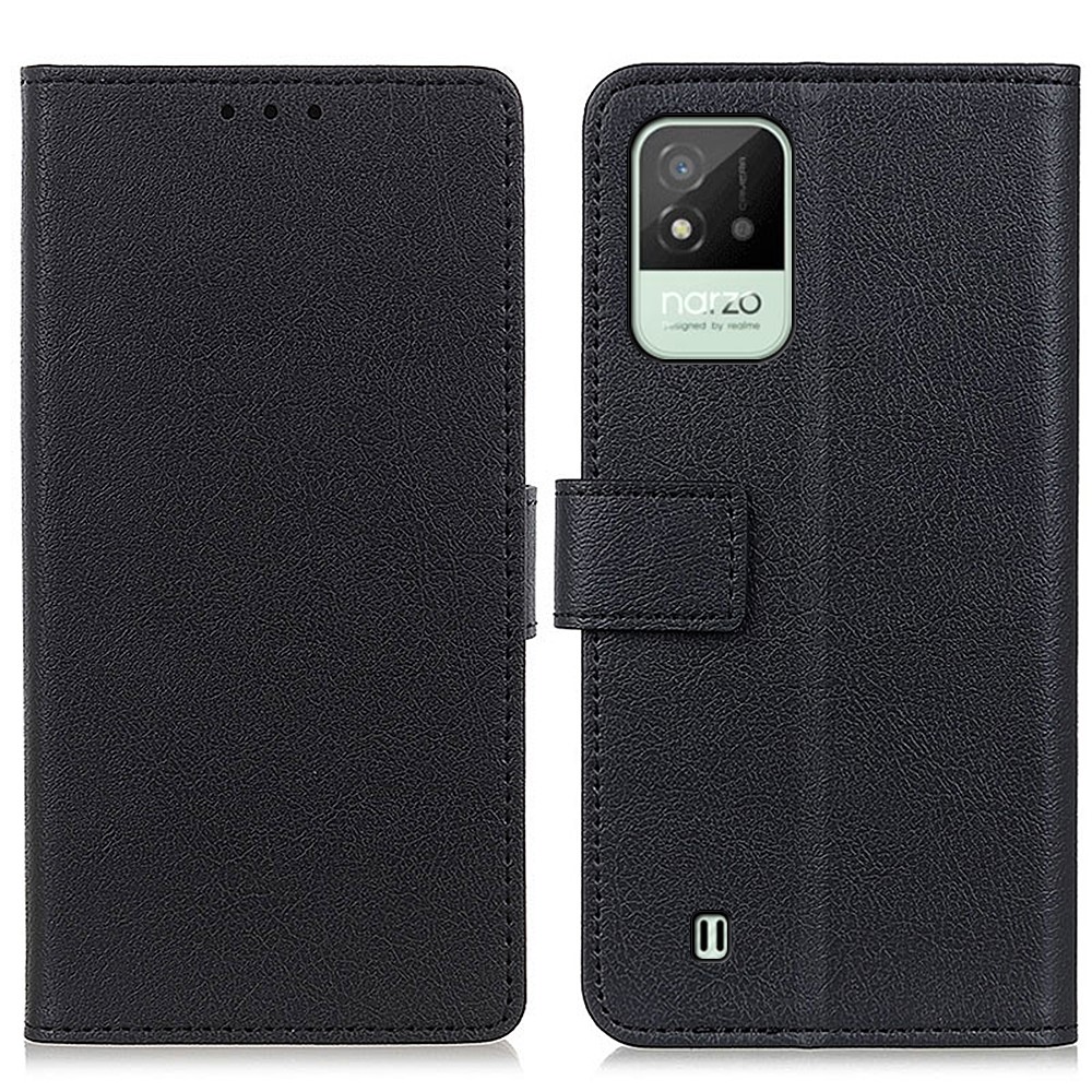Quality PU Leather Wallet Phone Case Stand Magnetic Closure Shockproof Flip Cover for Realme Narzo 50i - Black-1
