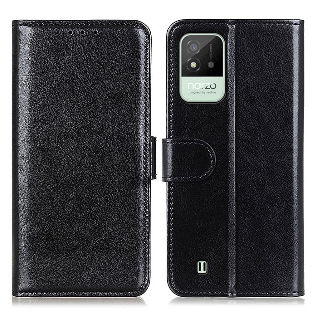 Crazy Horse Texture PU Leather + TPU Protective Cover Case with Wallet Stand for Realme Narzo 50i - Black-1