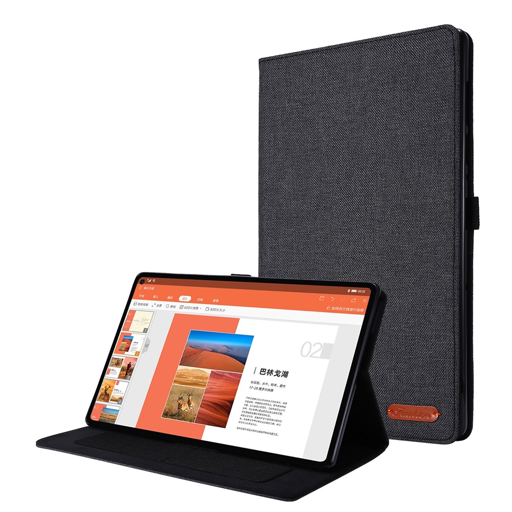 Card Slots Design Cloth Texture PU Leather Folding Folio Stand Cover for Realme Pad 10.4 inch - Black-1