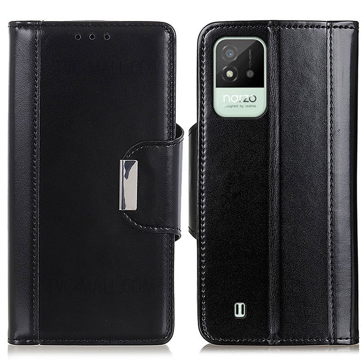 Wallet Stand Design Magnetic Closure Flip PU Leather + TPU Stylish Phone Shell Cover for Realme Narzo 50i - Black-1