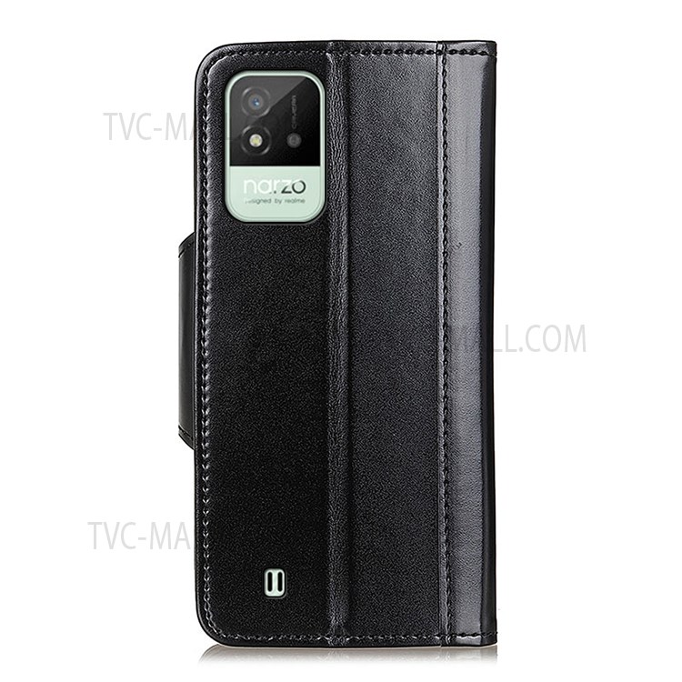 Wallet Stand Design Magnetic Closure Flip PU Leather + TPU Stylish Phone Shell Cover for Realme Narzo 50i - Black-3