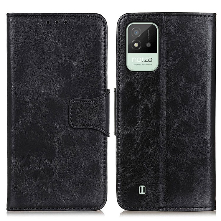 Crazy Horse Texture Dual-sided Magnetic Clasp Anti-drop Split Leather Case Stand Shell with Wallet for Realme Narzo 50i - Black-1