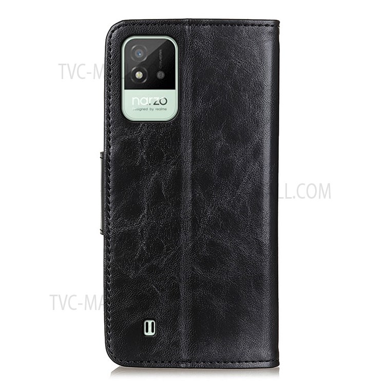 Crazy Horse Texture Dual-sided Magnetic Clasp Anti-drop Split Leather Case Stand Shell with Wallet for Realme Narzo 50i - Black-3