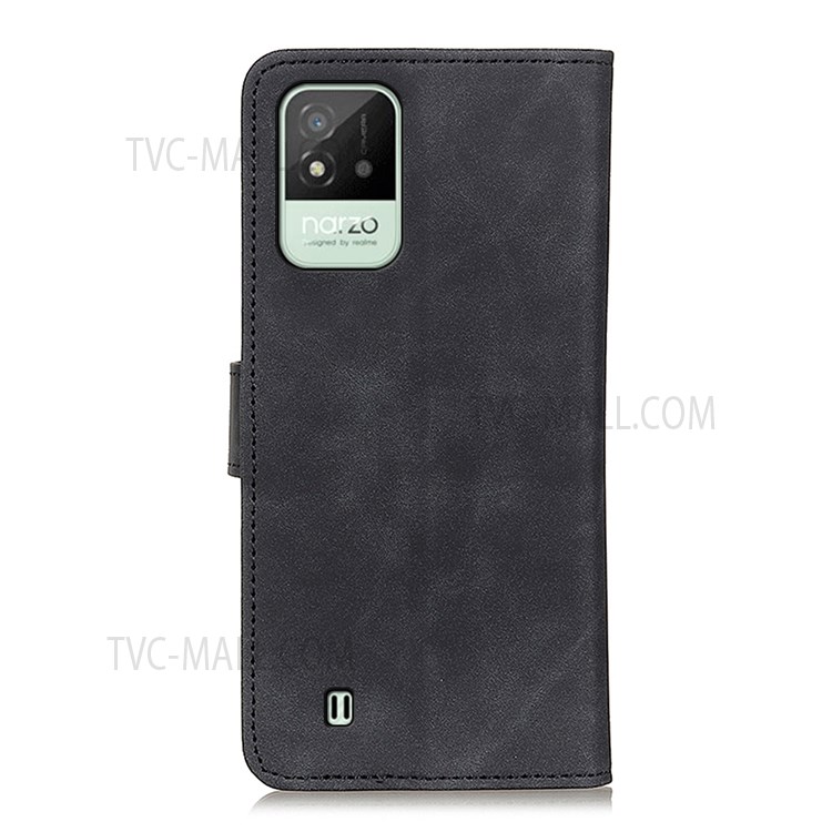 KHAZNEH Vintage Style PU Leather Full Body Protection Phone Case Cover with Stand Wallet for Realme Narzo 50i - Black-3