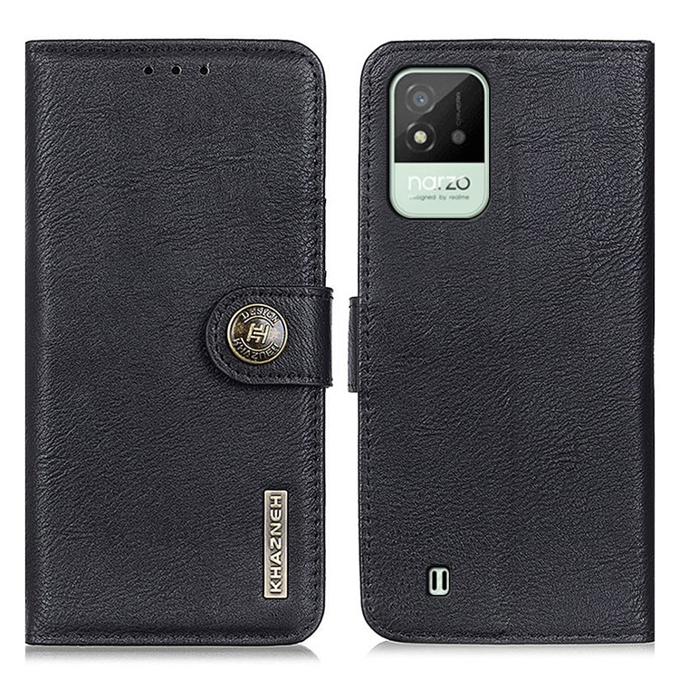 KHAZNEH PU Leather Phone Case Magnetic Clasp Closure Wallet Stand Cover for Realme Narzo 50i - Black-1