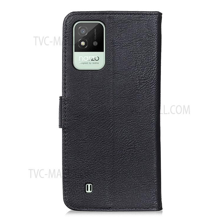 KHAZNEH PU Leather Phone Case Magnetic Clasp Closure Wallet Stand Cover for Realme Narzo 50i - Black-3