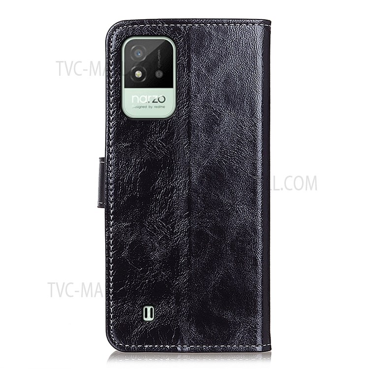 Stand Wallet Design Vintage Style Crazy Horse Texture Leather Phone Case for Realme Narzo 50i - Black-3