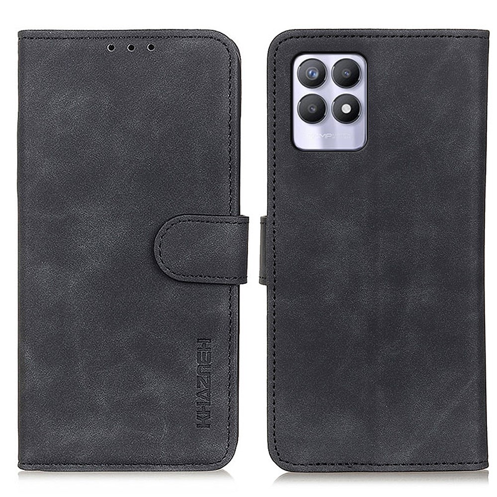 KHAZNEH Vintage Style Scratch-resistant PU Leather Stand Wallet Protective Phone Cover for Realme 8i - Black-1