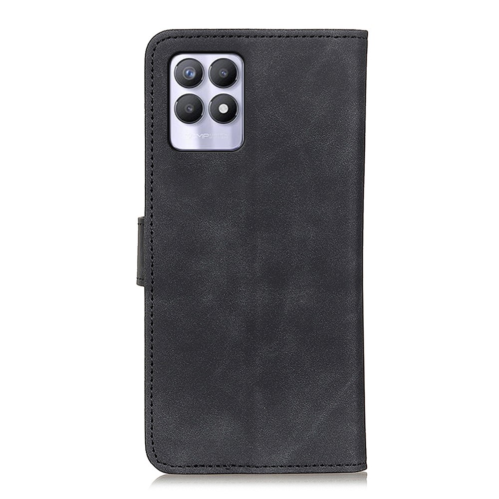 KHAZNEH Vintage Style Scratch-resistant PU Leather Stand Wallet Protective Phone Cover for Realme 8i - Black-3