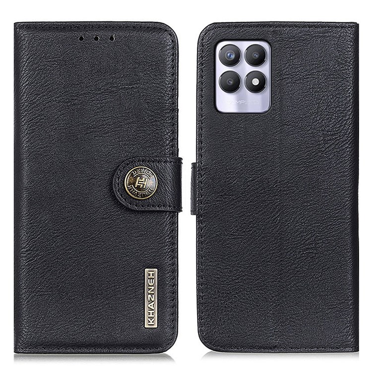 KHAZNEH PU Leather Foldable Stand Phone Wallet Case Cover for Realme 8i - Black-1