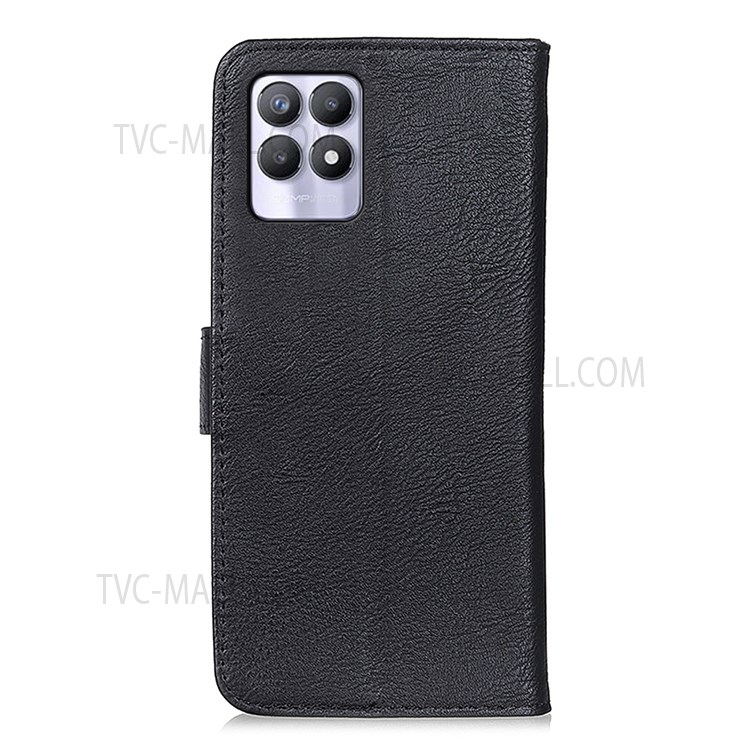 KHAZNEH PU Leather Foldable Stand Phone Wallet Case Cover for Realme 8i - Black-3