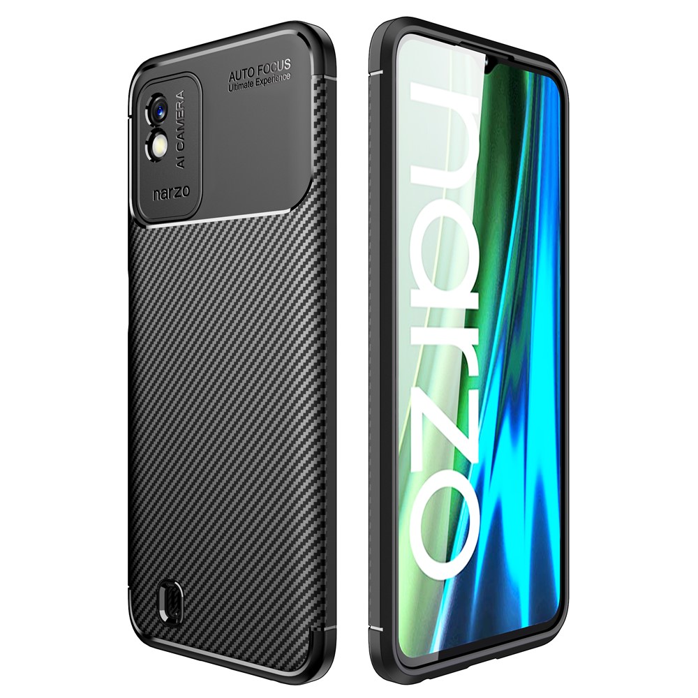 Anti-Scratch Soft TPU Protective Phone Case with Carbon Fiber Texture Design for Realme Narzo 50i - Black-1
