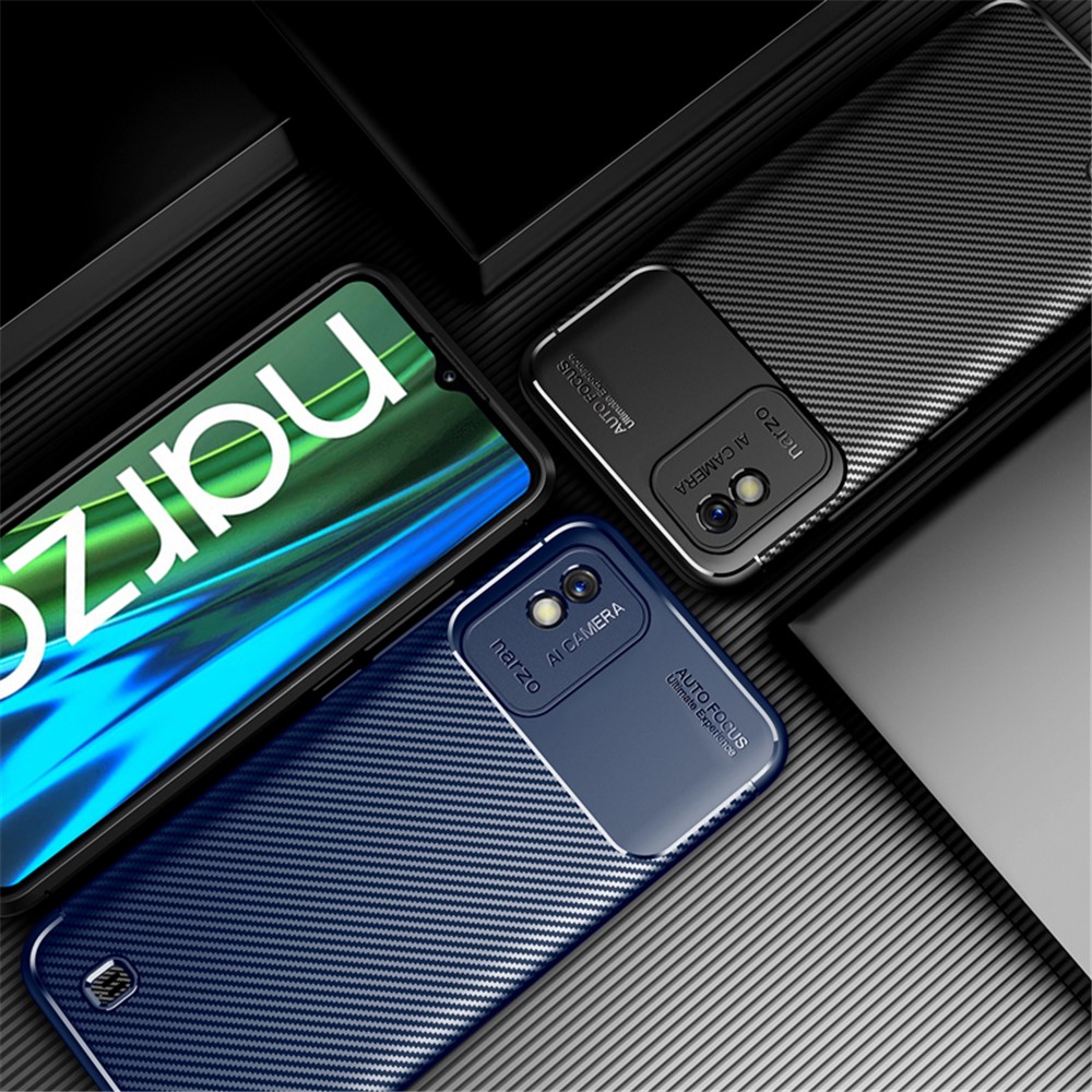 Anti-Scratch Soft TPU Protective Phone Case with Carbon Fiber Texture Design for Realme Narzo 50i - Black-7