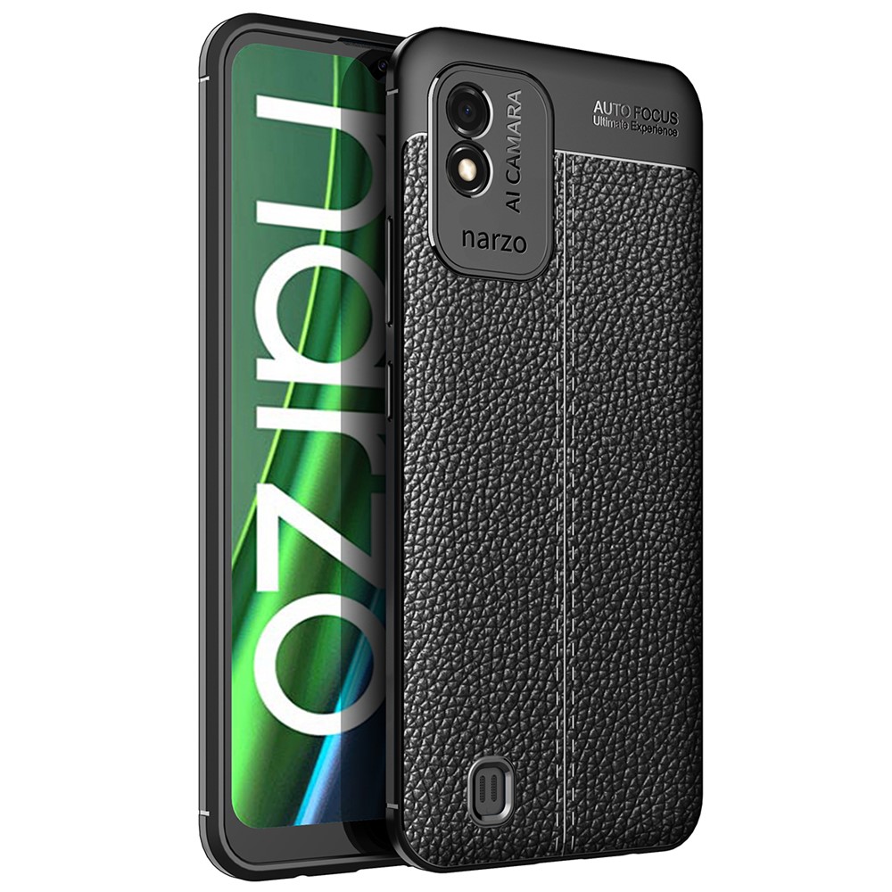 Slim Shockproof Litchi Texture Flexible TPU Protective Phone Case for Realme Narzo 50i - Black-1