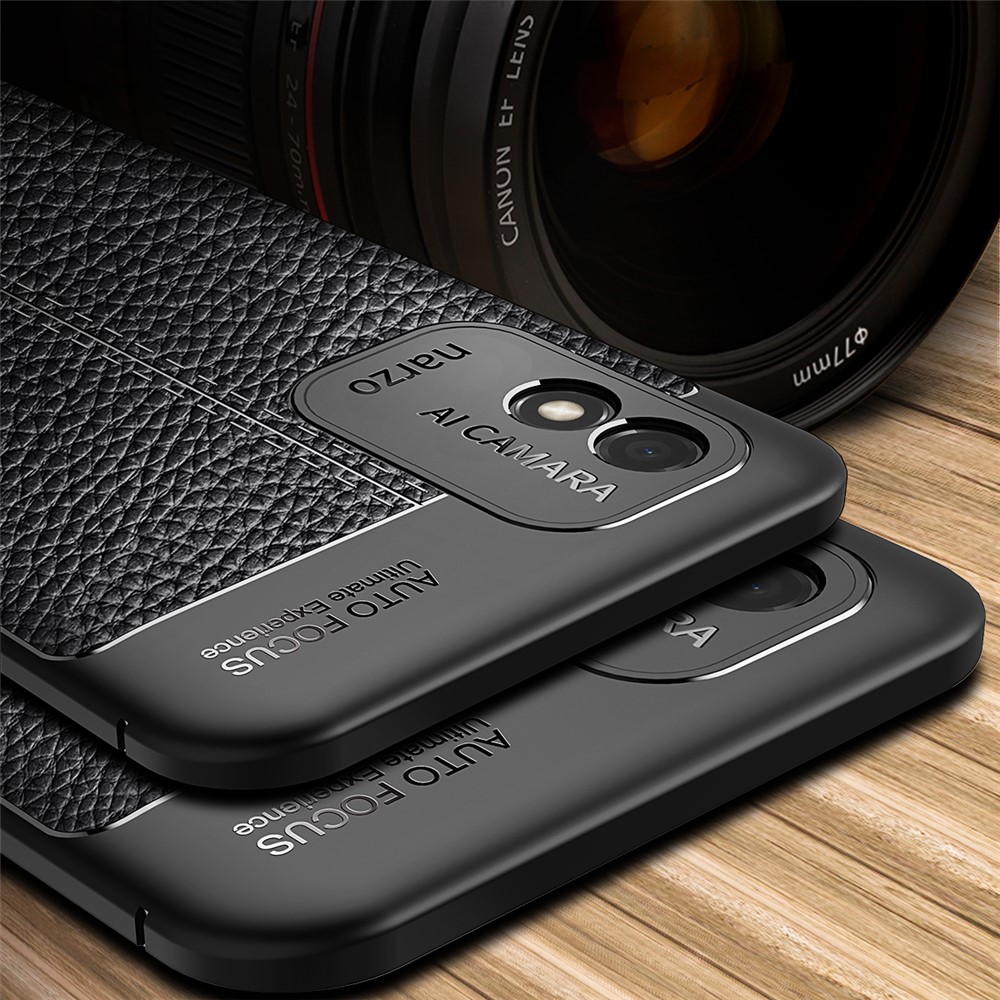 Slim Shockproof Litchi Texture Flexible TPU Protective Phone Case for Realme Narzo 50i - Black-6