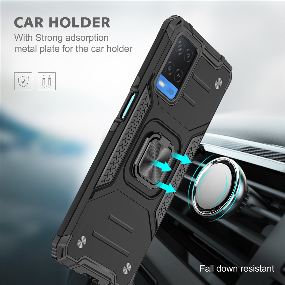 Rotation Ring Holder Kickstand Four Corners Anti-fall Detachable 2-in-1 Hard PC + Soft TPU Case for Oppo A54 4G - Black-2