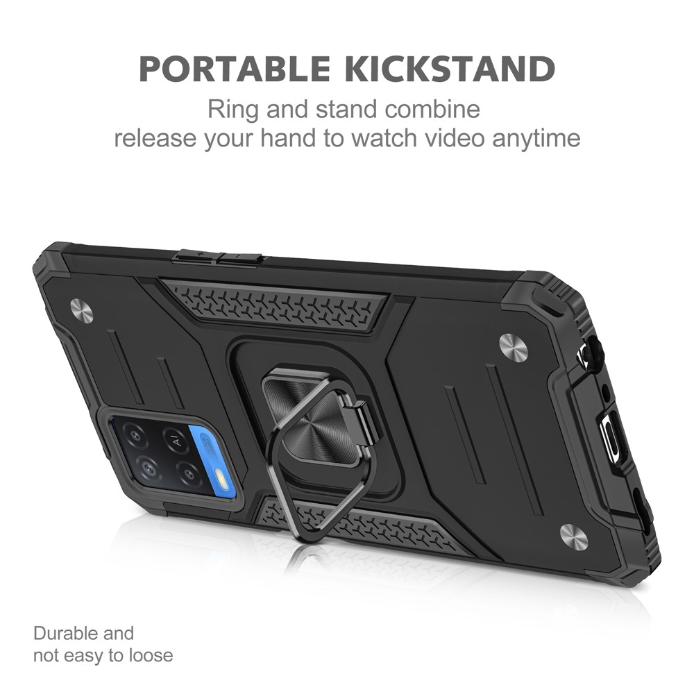 Rotation Ring Holder Kickstand Four Corners Anti-fall Detachable 2-in-1 Hard PC + Soft TPU Case for Oppo A54 4G - Black-3