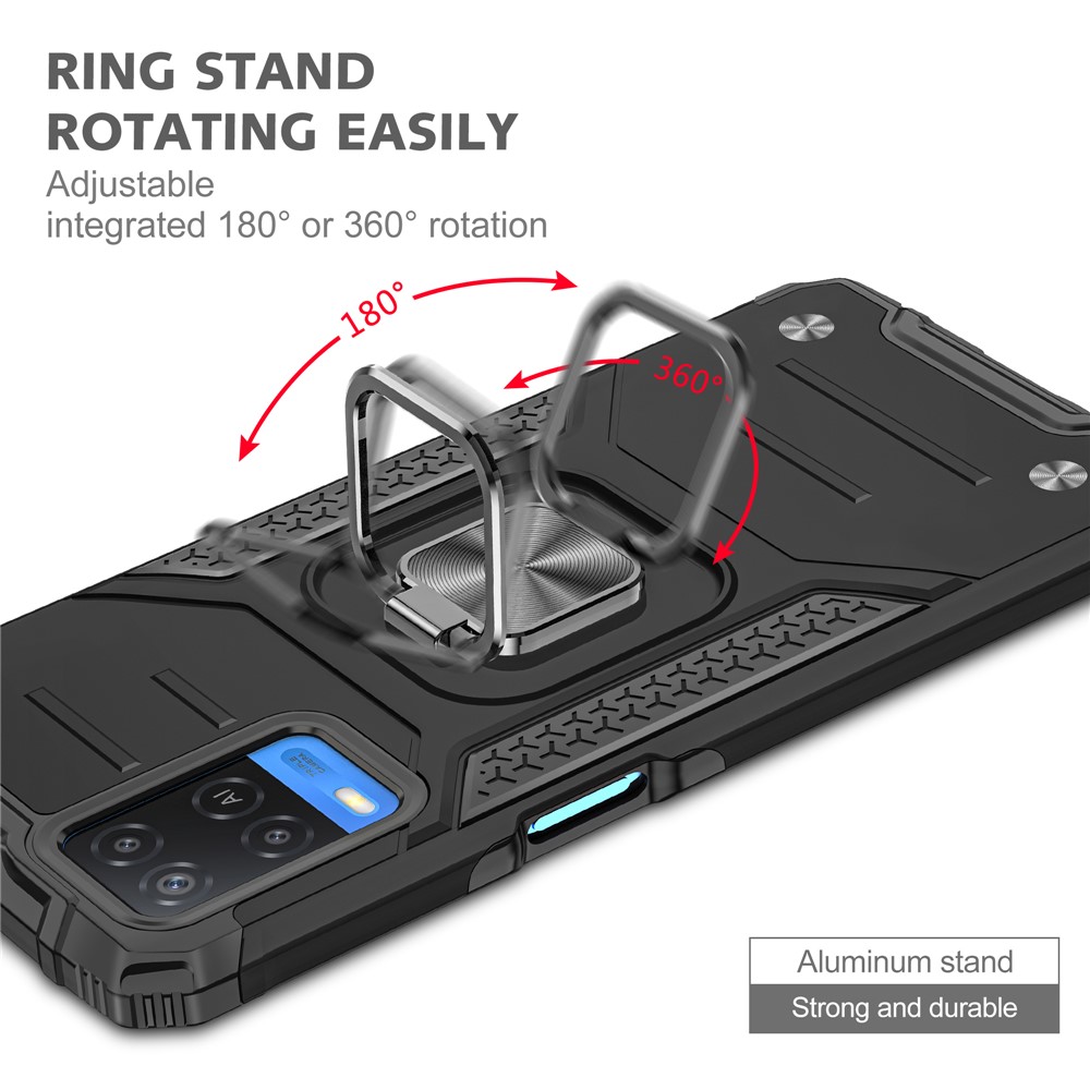 Rotation Ring Holder Kickstand Four Corners Anti-fall Detachable 2-in-1 Hard PC + Soft TPU Case for Oppo A54 4G - Black-4