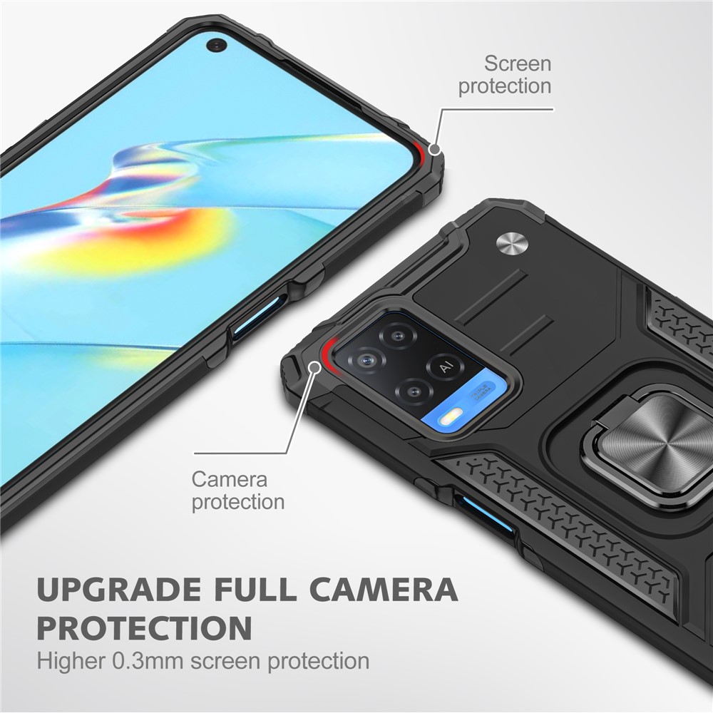 Rotation Ring Holder Kickstand Four Corners Anti-fall Detachable 2-in-1 Hard PC + Soft TPU Case for Oppo A54 4G - Black-6