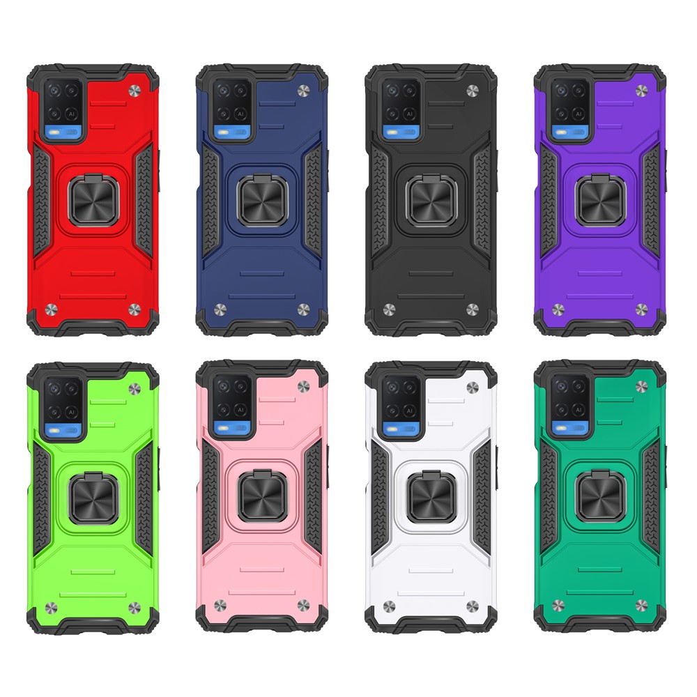 Rotation Ring Holder Kickstand Four Corners Anti-fall Detachable 2-in-1 Hard PC + Soft TPU Case for Oppo A54 4G - Black-8