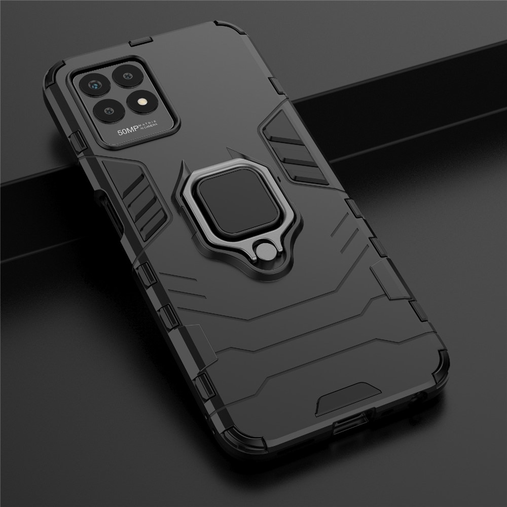 Ring Holder Kickstand Shockproof Hard PC + Soft TPU Phone Hybrid Case Cover for Realme 8i - Black-10