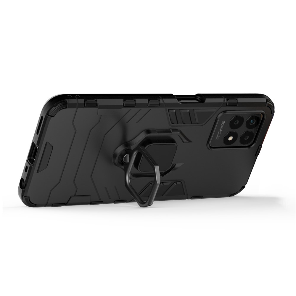Ring Holder Kickstand Shockproof Hard PC + Soft TPU Phone Hybrid Case Cover for Realme 8i - Black-3