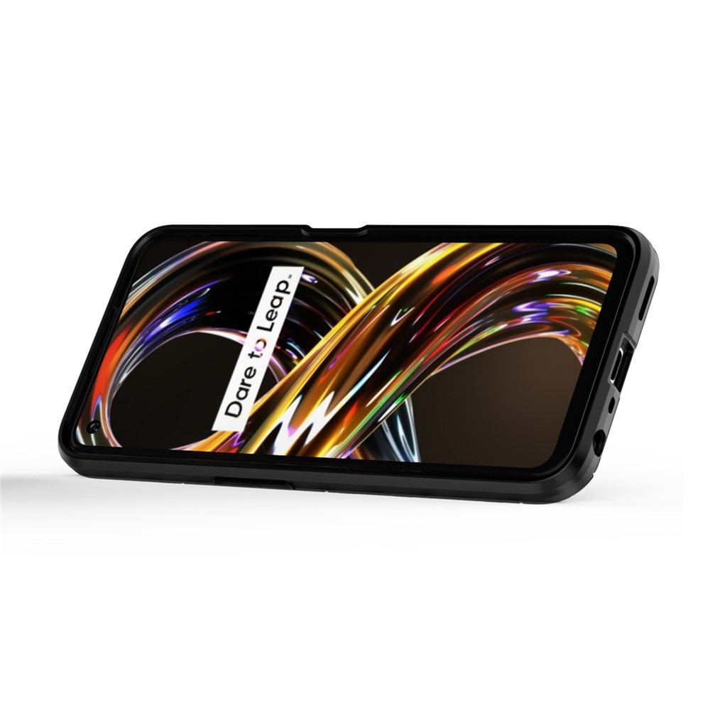 Ring Holder Kickstand Shockproof Hard PC + Soft TPU Phone Hybrid Case Cover for Realme 8i - Black-4