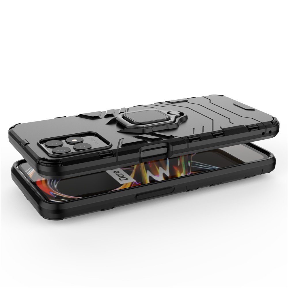 Ring Holder Kickstand Shockproof Hard PC + Soft TPU Phone Hybrid Case Cover for Realme 8i - Black-6