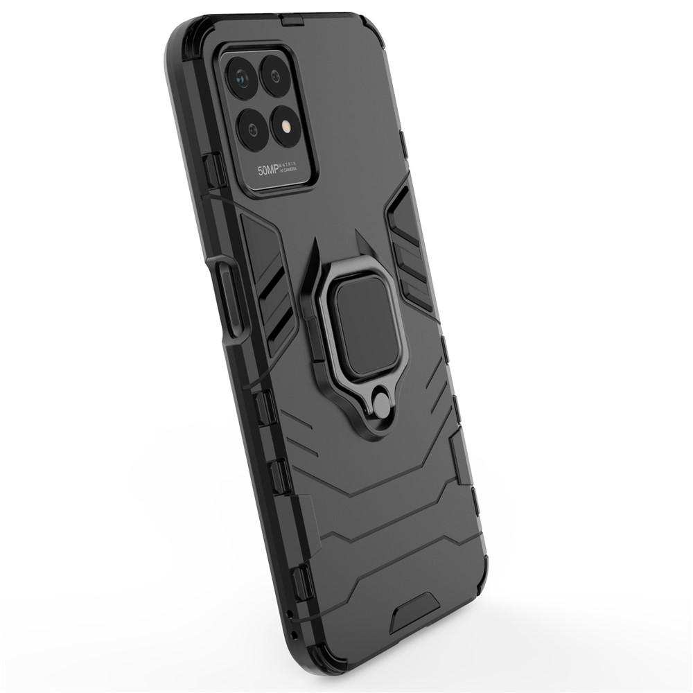 Ring Holder Kickstand Shockproof Hard PC + Soft TPU Phone Hybrid Case Cover for Realme 8i - Black-7