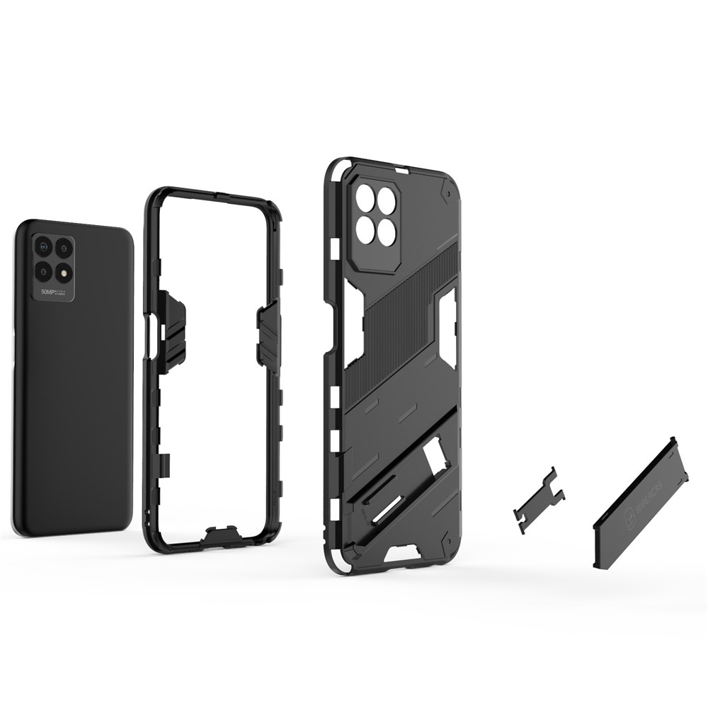 Kickstand Design Hard PC + Soft TPU Anti-Drop Hybrid Phone Case Cover for Realme 8i - Black-5