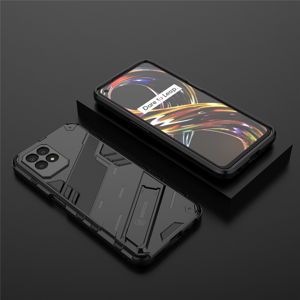 Kickstand Design Hard PC + Soft TPU Anti-Drop Hybrid Phone Case Cover for Realme 8i - Black-9