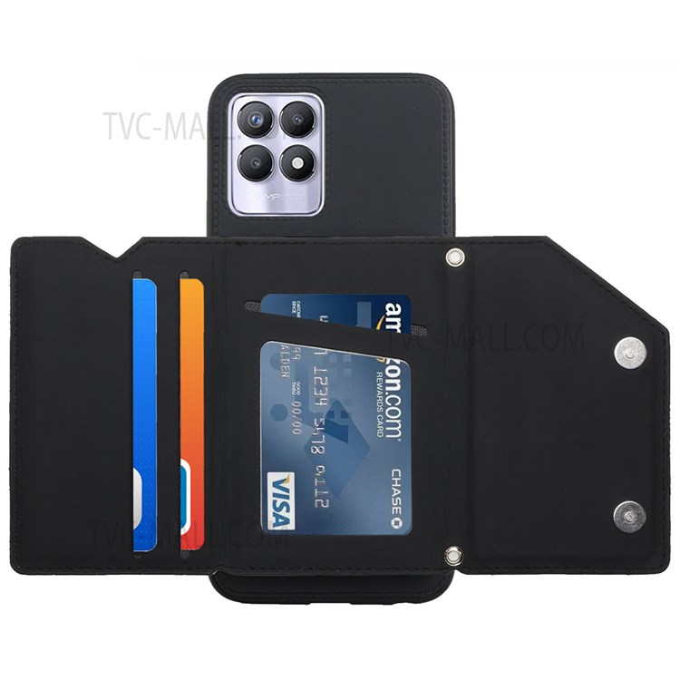 Skin-touch Feel Kickstand Card Holder Design Shock-resistant PU Leather Coated Phone Cover for Realme 8i - Black-1
