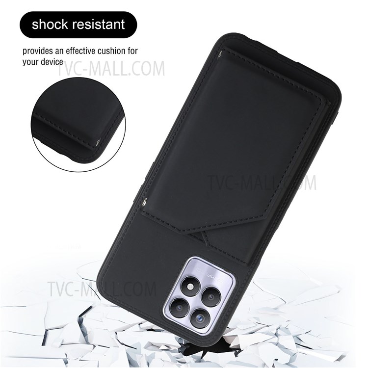 Skin-touch Feel Kickstand Card Holder Design Shock-resistant PU Leather Coated Phone Cover for Realme 8i - Black-3