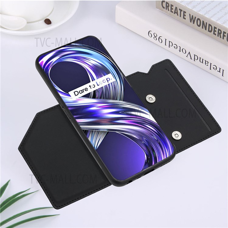 Skin-touch Feel Kickstand Card Holder Design Shock-resistant PU Leather Coated Phone Cover for Realme 8i - Black-5