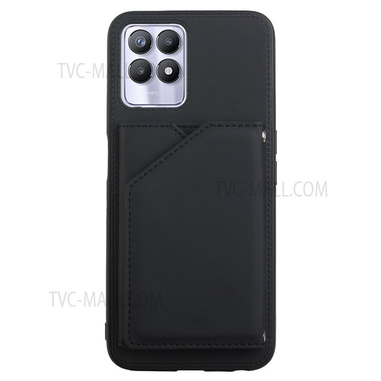 Skin-touch Feel Kickstand Card Holder Design Shock-resistant PU Leather Coated Phone Cover for Realme 8i - Black-7