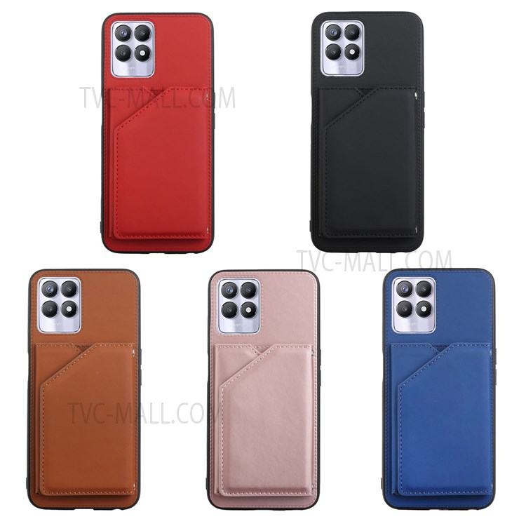 Skin-touch Feel Kickstand Card Holder Design Shock-resistant PU Leather Coated Phone Cover for Realme 8i - Black-9