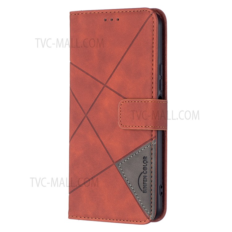 BINFEN COLOR BF05 Geometric Imprinted PU Leather Case Wallet Stand Flip Protective Cover for vivo Y21 - Brown-4