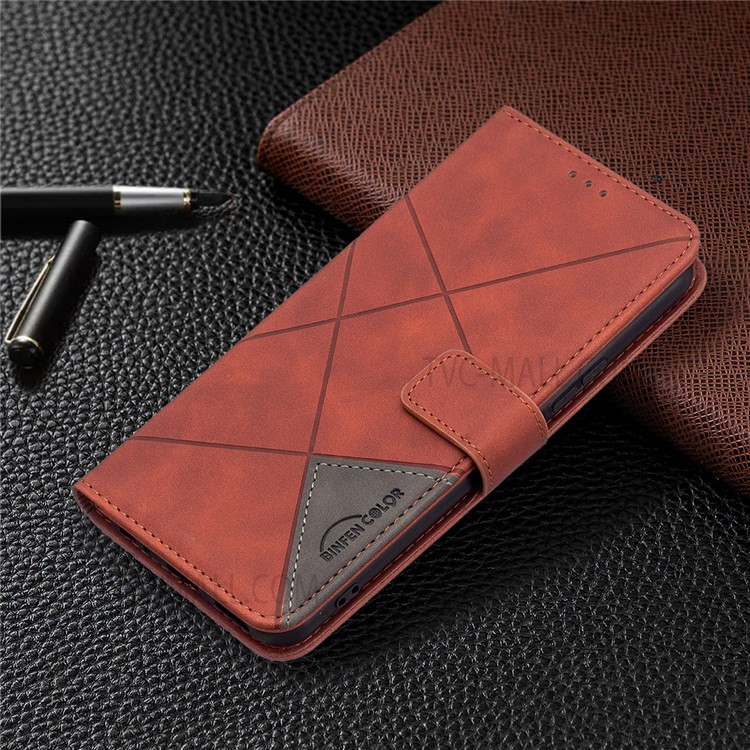 BINFEN COLOR BF05 Geometric Imprinted PU Leather Case Wallet Stand Flip Protective Cover for vivo Y21 - Brown-6
