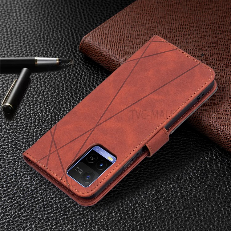 BINFEN COLOR BF05 Geometric Imprinted PU Leather Case Wallet Stand Flip Protective Cover for vivo Y21 - Brown-7