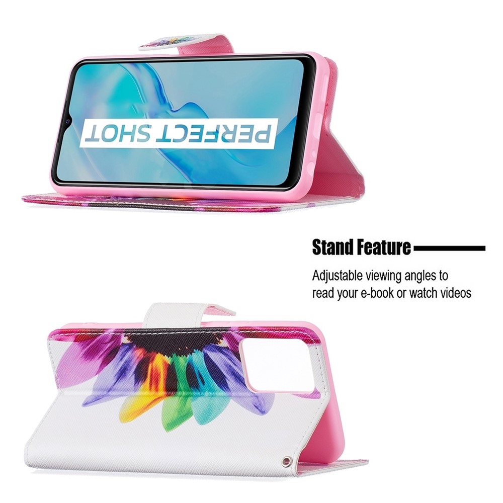 Pattern Printing PU Leather Phone Case Stand Book Design Flip Folio Cover with Wallet for vivo Y21 - Sunflower-2