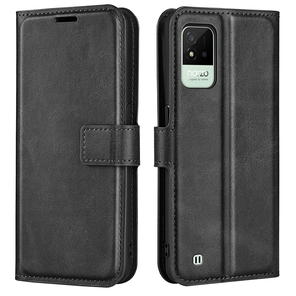 PU Leather Wallet Case Stand Feature Flip Magnetic Protective Cover for Realme Narzo 50i - Black-1