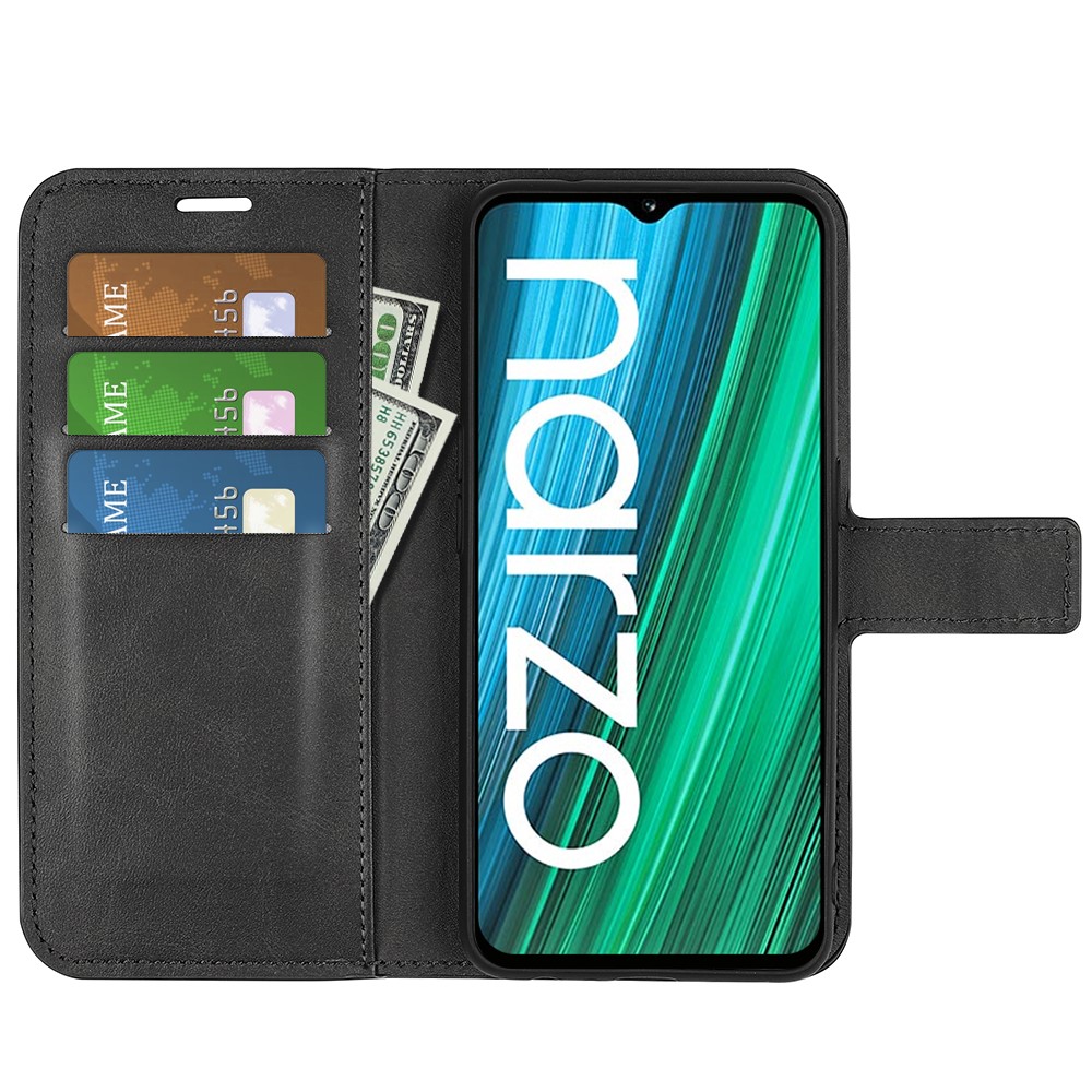 PU Leather Wallet Case Stand Feature Flip Magnetic Protective Cover for Realme Narzo 50i - Black-4