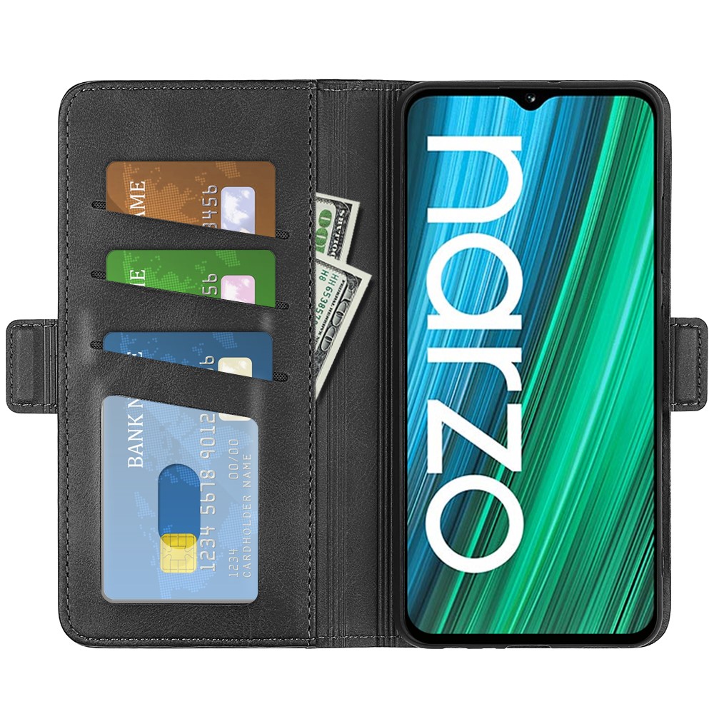 PU Leather Wallet Folio Flip Stand Phone Case with Double Magnetic Clasps for Realme Narzo 50i - Black-4
