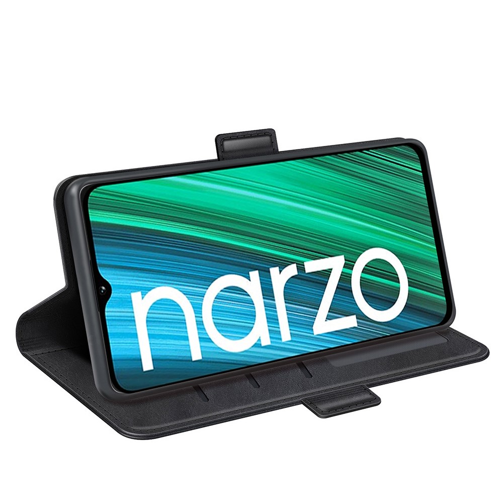 PU Leather Wallet Folio Flip Stand Phone Case with Double Magnetic Clasps for Realme Narzo 50i - Black-5