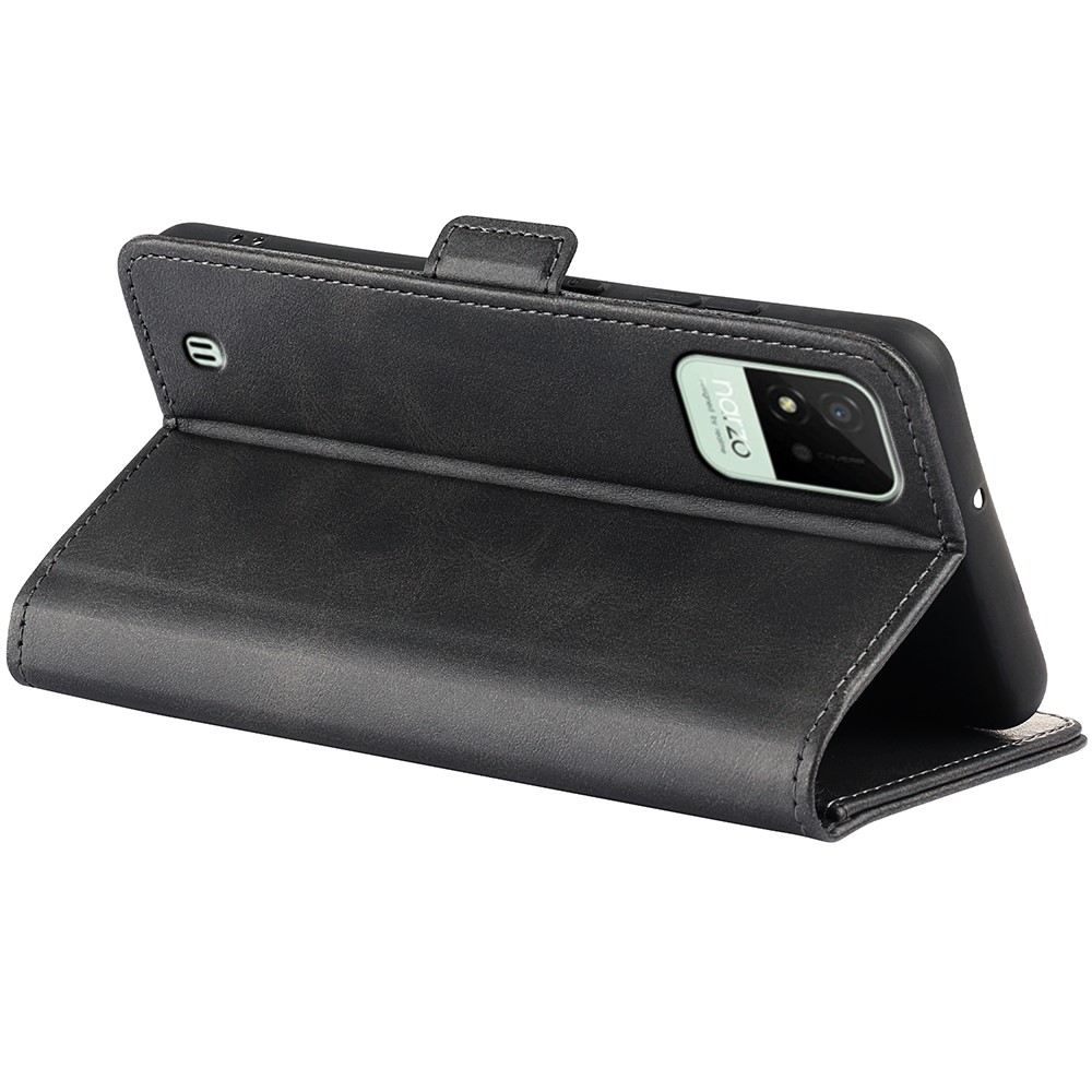 PU Leather Wallet Folio Flip Stand Phone Case with Double Magnetic Clasps for Realme Narzo 50i - Black-7