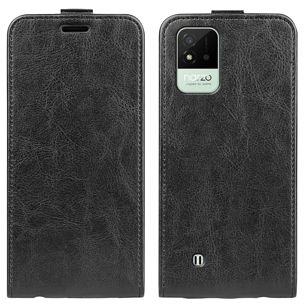 Vertical Flip Crazy Horse Texture PU Leather Phone Case with Card Slot Holder for Realme Narzo 50i - Black-1
